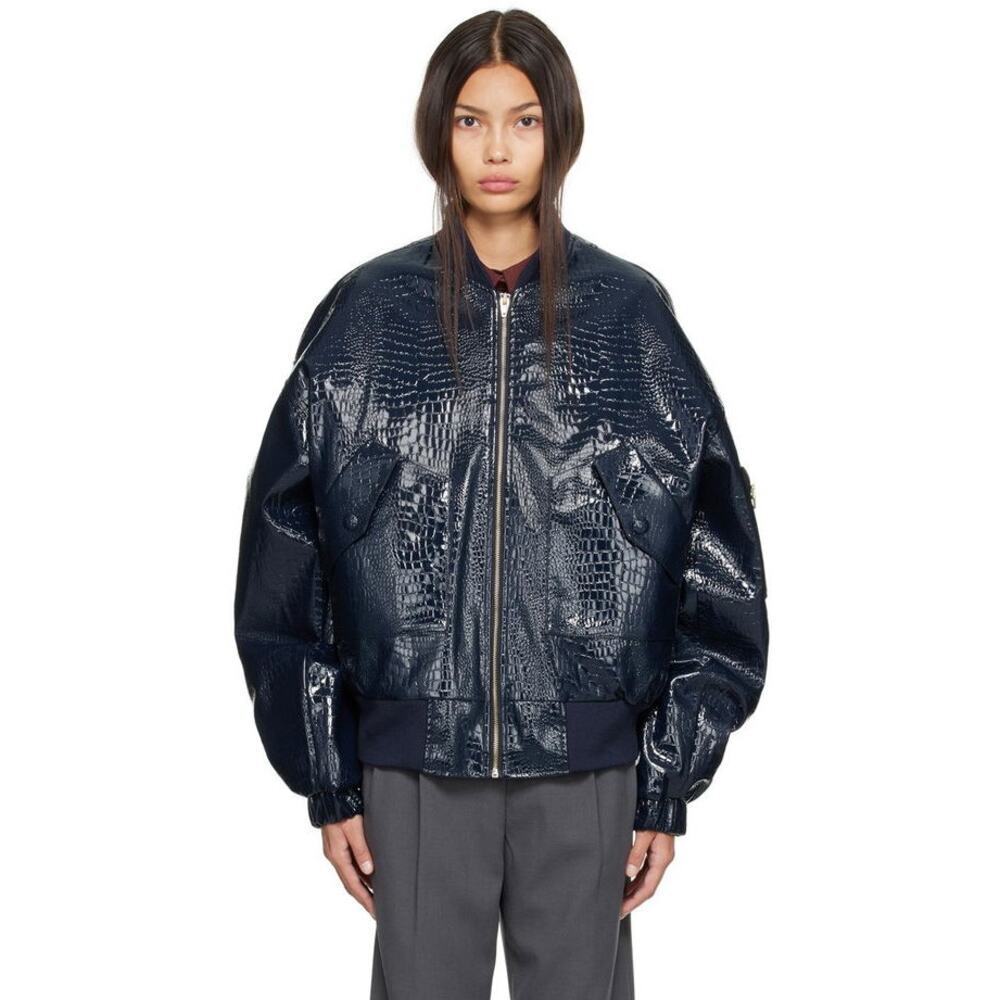 The Frankie Shop Hane Croc Faux Leather Bomber Jacket Streetwear Edgy Size XS/S